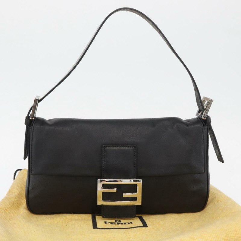 【日本直送】FENDI Mamma Baguette 肩背包 皮革 黑色 銀色 正品 am11278SAV-11