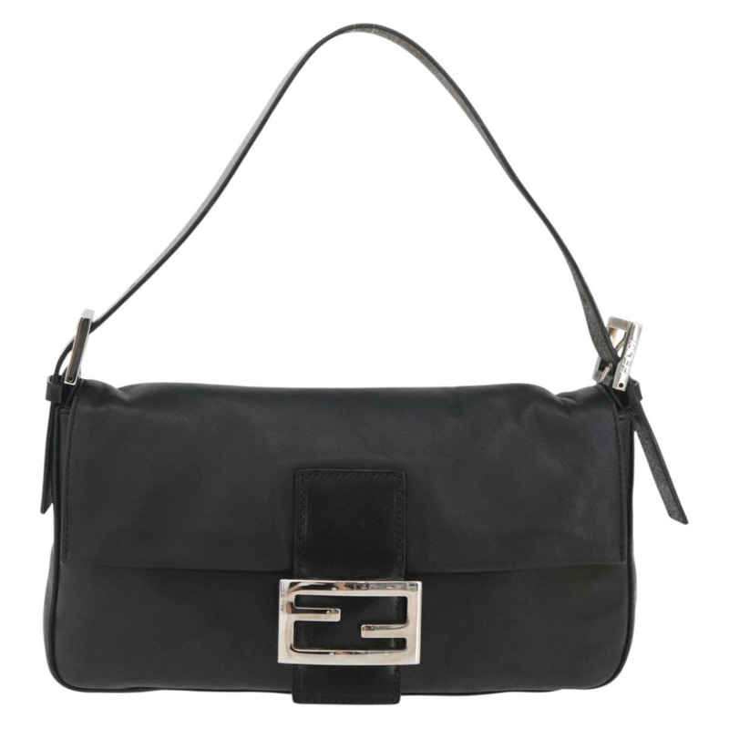 【日本直送】FENDI Mamma Baguette 肩背包 皮革 黑色 銀色 正品 am11278SAV-12
