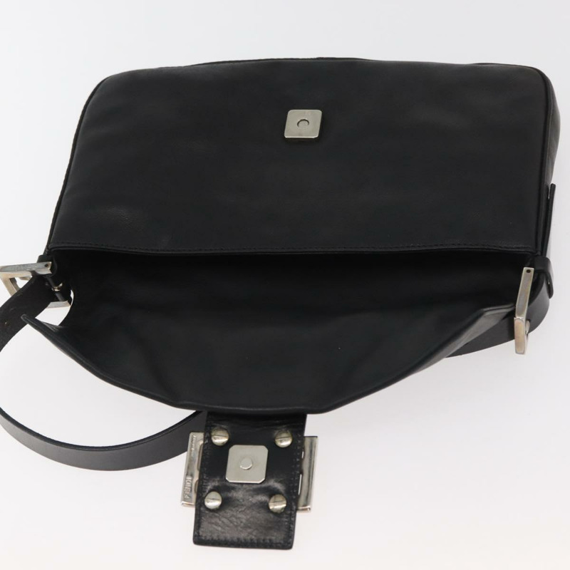 【日本直送】FENDI Mamma Baguette 肩背包 皮革 黑色 銀色 正品 am11278SAV-19