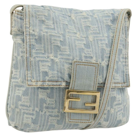 FENDI Zucca帆布Mamma Baguette單肩包 藍金 正品 YKZ1096V