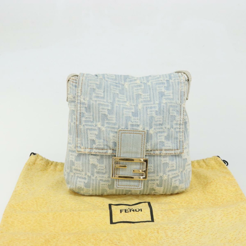 【日本直送】FENDI Zucca帆布Mamma Baguette單肩包 藍金 正品 YKZ1096V-11