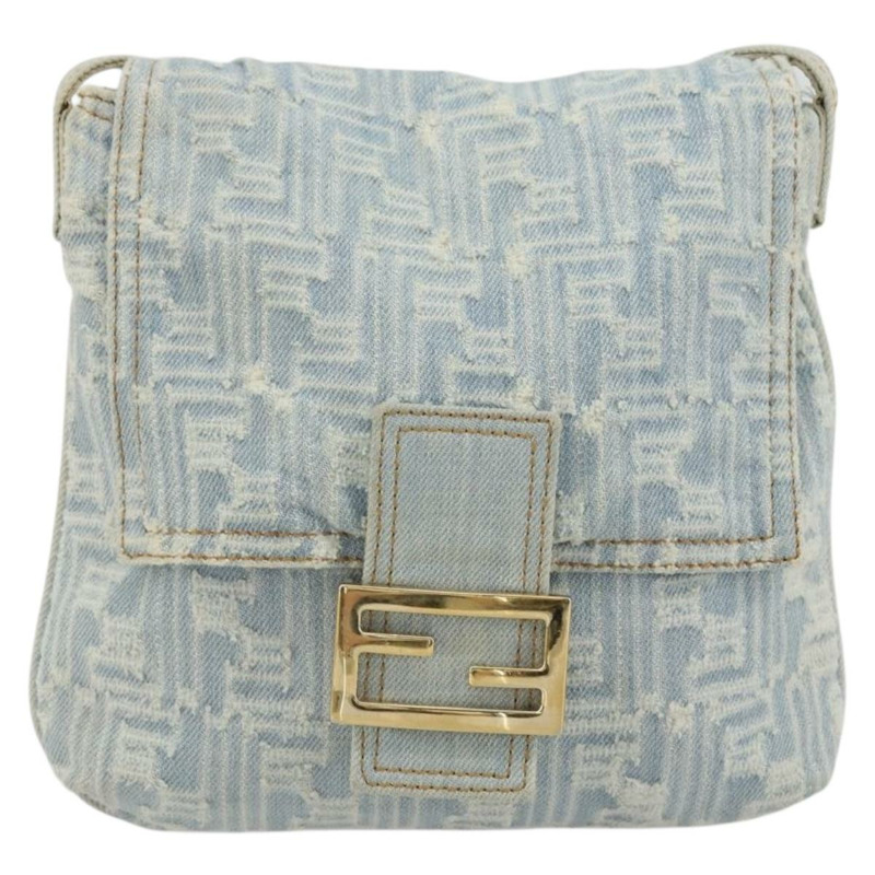 【日本直送】FENDI Zucca帆布Mamma Baguette單肩包 藍金 正品 YKZ1096V-12