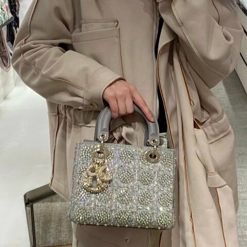 Dior鑲鑽黛妃包21x17cm 98新配件肩帶塵袋