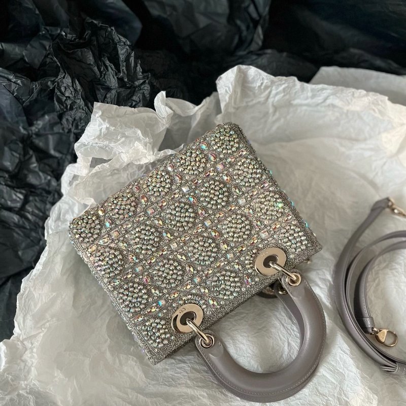 Dior鑲鑽黛妃包21x17cm 98新配件肩帶塵袋-3