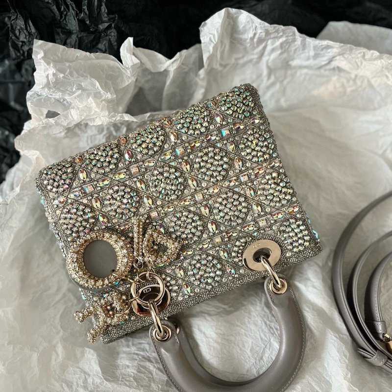 Dior鑲鑽黛妃包21x17cm 98新配件肩帶塵袋-5