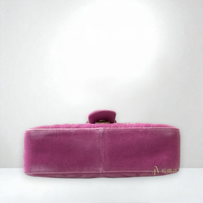 JY0374-GUCCI MARMONT 粉絲絨布復古金釦鑲寶石小號下蓋斜肩背包 443497-4