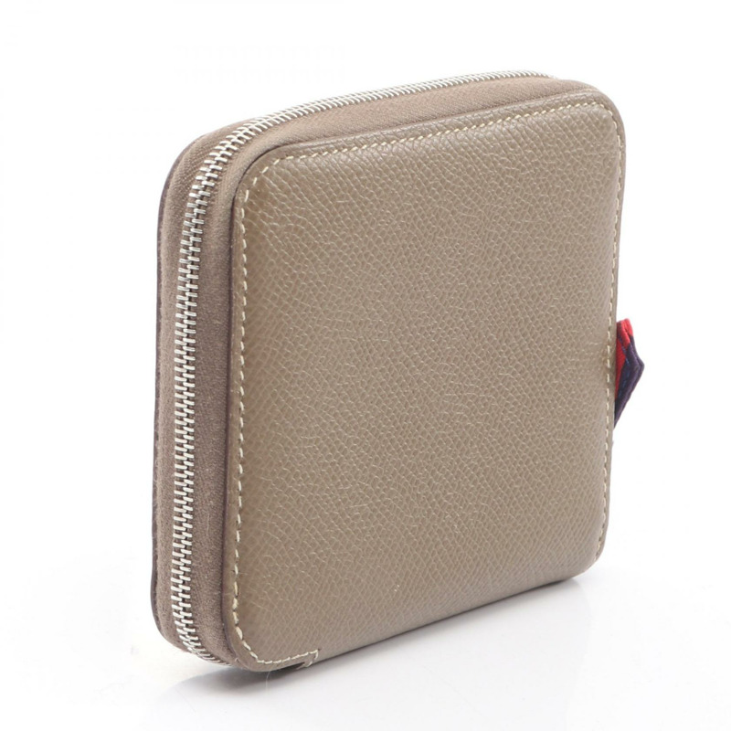 愛馬仕 Azap Compact 真絲拉鍊皮夾 063637CK 皮革 灰色 二手-1