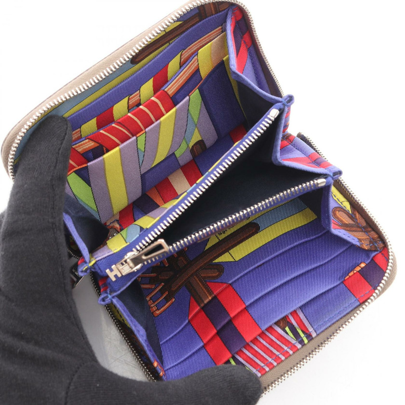 愛馬仕 Azap Compact 真絲拉鍊皮夾 063637CK 皮革 灰色 二手-2