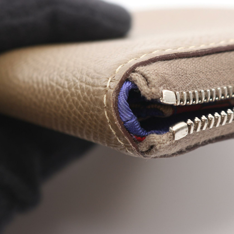 愛馬仕 Azap Compact 真絲拉鍊皮夾 063637CK 皮革 灰色 二手-6