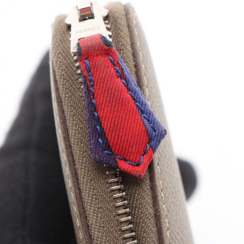 愛馬仕 Azap Compact 真絲拉鍊皮夾 063637CK 皮革 灰色 二手-7