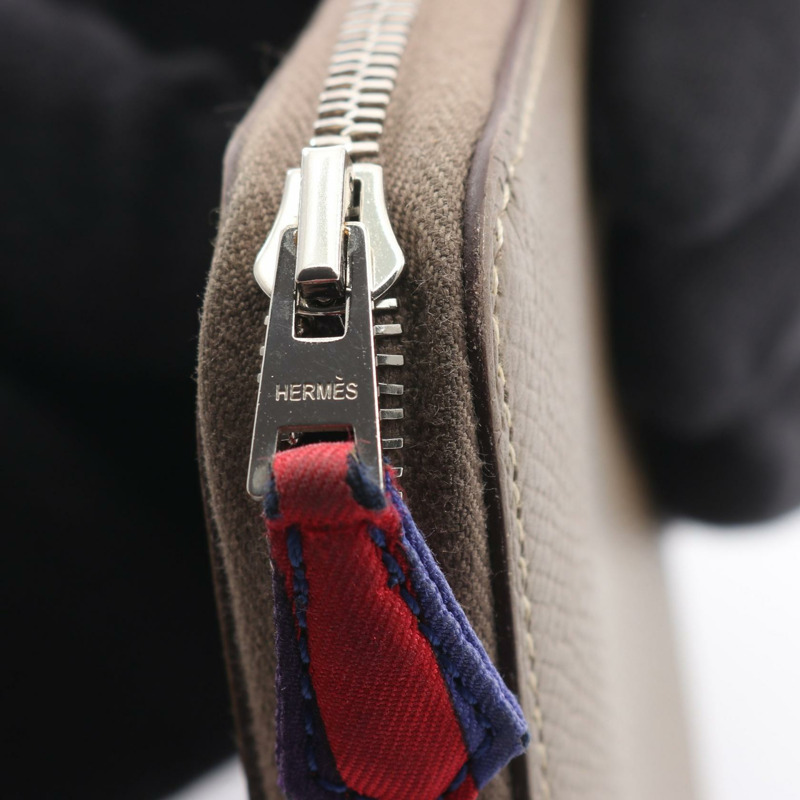 愛馬仕 Azap Compact 真絲拉鍊皮夾 063637CK 皮革 灰色 二手-8