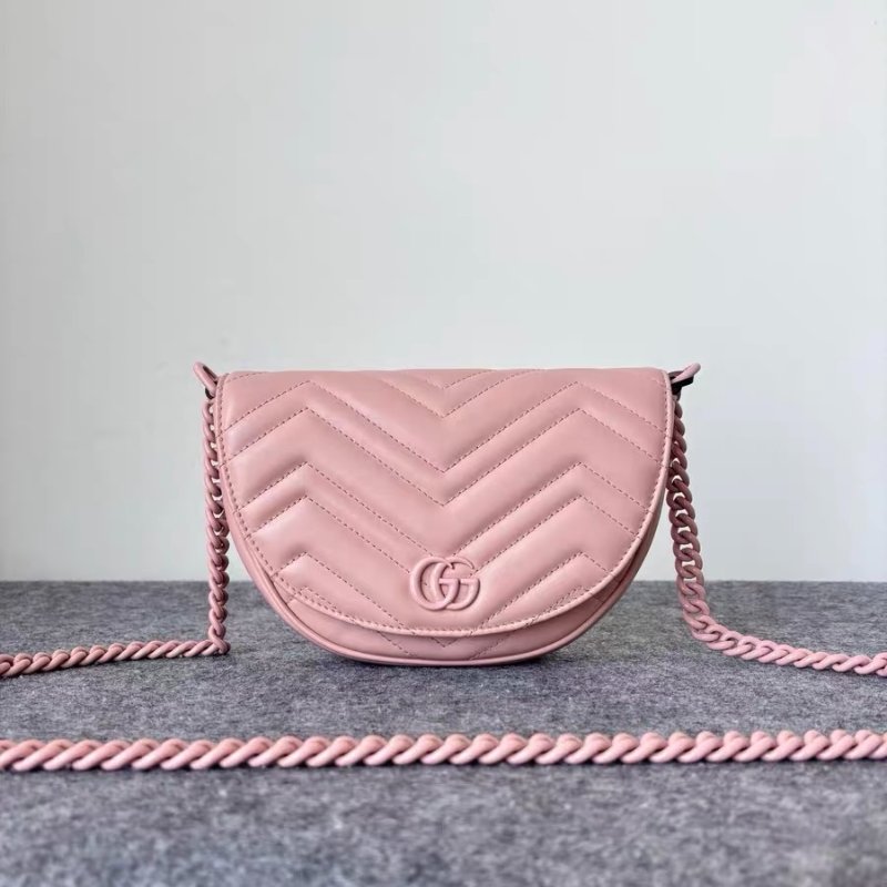 Gucci Marmont 雙G人字紋馬卡龍粉馬鞍包 20*14*4cm 98新配件塵袋-1