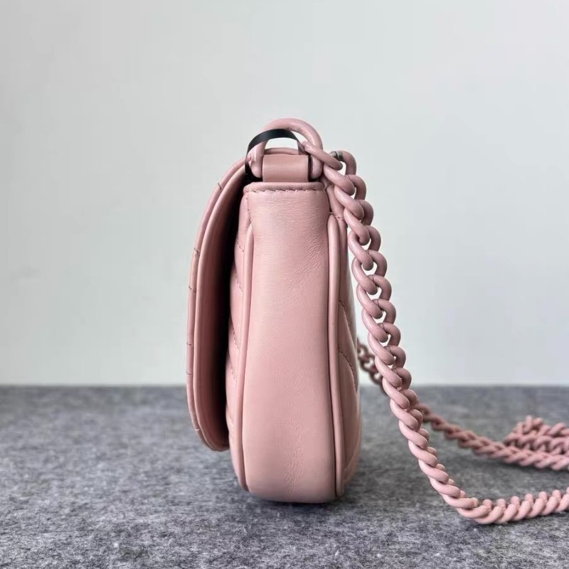 Gucci Marmont 雙G人字紋馬卡龍粉馬鞍包 20*14*4cm 98新配件塵袋-2