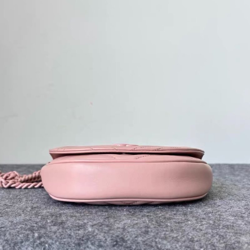 Gucci Marmont 雙G人字紋馬卡龍粉馬鞍包 20*14*4cm 98新配件塵袋-4