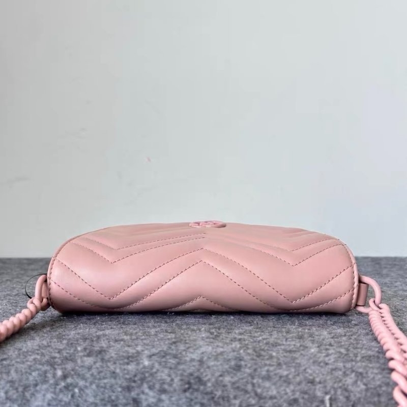 Gucci Marmont 雙G人字紋馬卡龍粉馬鞍包 20*14*4cm 98新配件塵袋-5