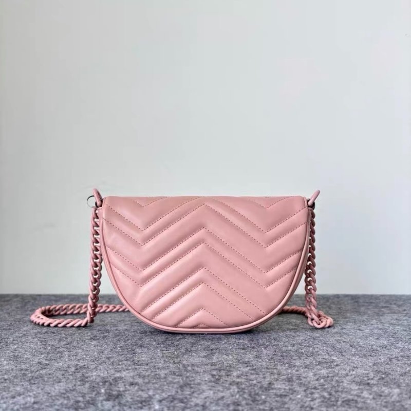 Gucci Marmont 雙G人字紋馬卡龍粉馬鞍包 20*14*4cm 98新配件塵袋-6