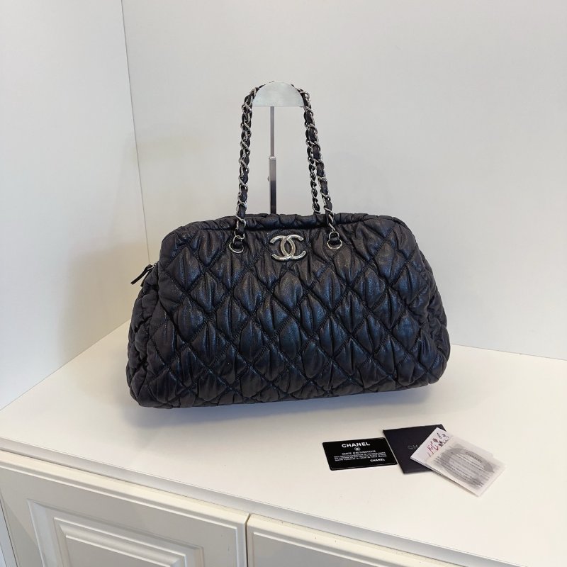 香奈兒/Chanel 黑銀泡芙波士頓機場肩背包-7