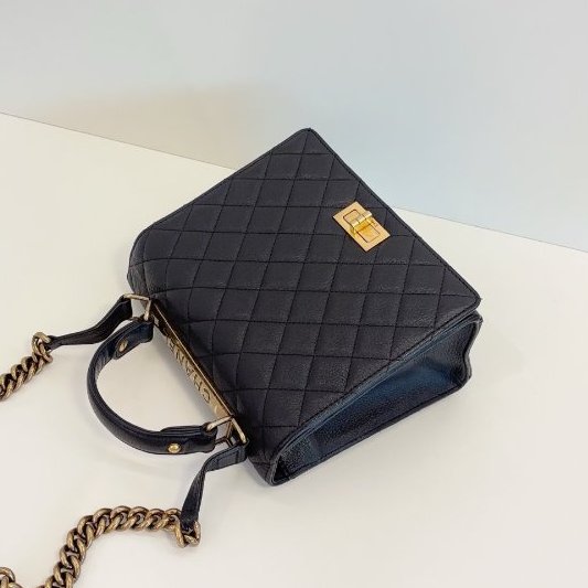 香奈兒/Chanel 黑金2.55 Kelly Handle複古郵差包 山羊皮菱格複古五金-4