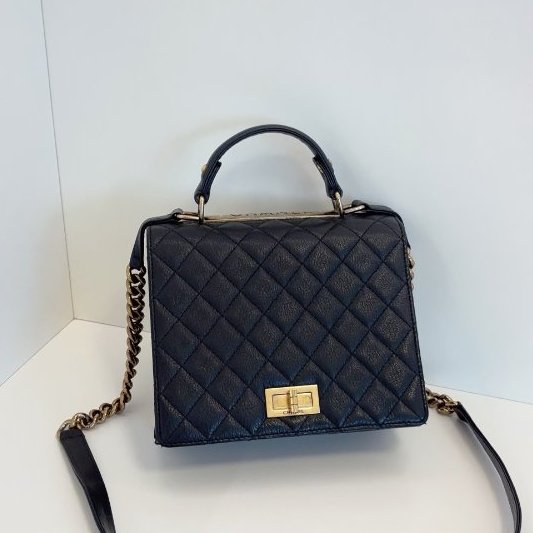 香奈兒/Chanel 黑金2.55 Kelly Handle複古郵差包 山羊皮菱格複古五金-5