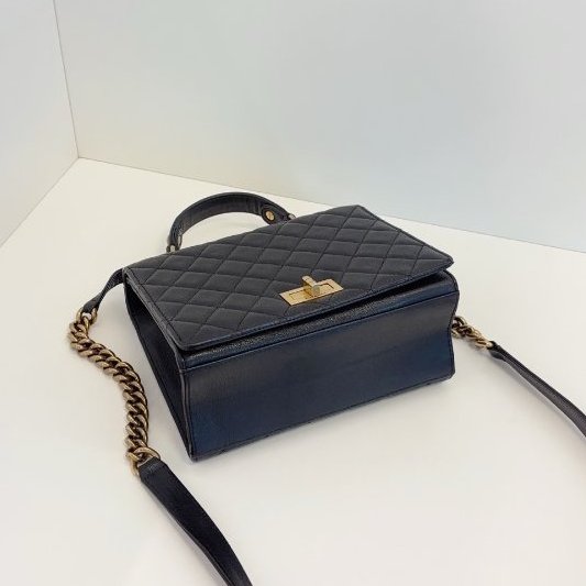 香奈兒/Chanel 黑金2.55 Kelly Handle複古郵差包 山羊皮菱格複古五金-7