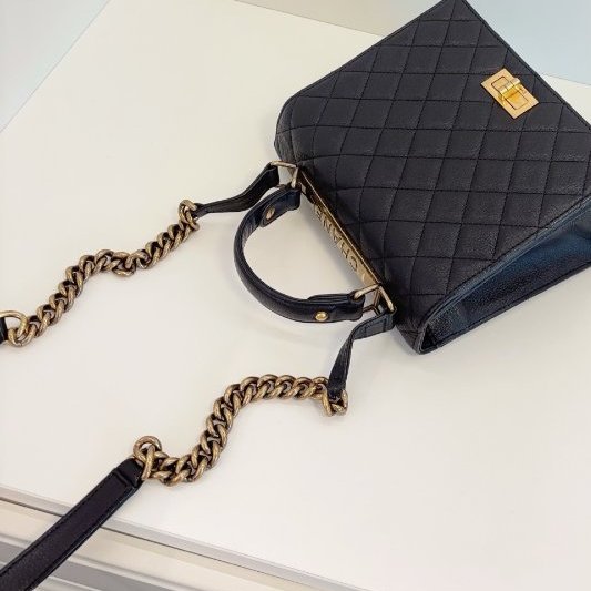 香奈兒/Chanel 黑金2.55 Kelly Handle複古郵差包 山羊皮菱格複古五金-9
