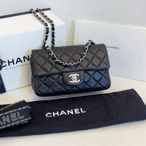 香奈兒/Chanel 黑銀Classic CF大mini鏈條包