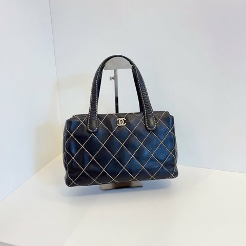 香奈兒/Chanel Vintage Vivian黑金外縫線薇薇安便當盒子 Kelly公文手提包 複古學院风