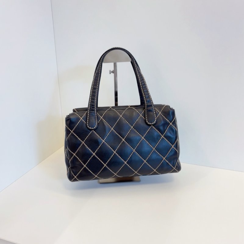 香奈兒/Chanel Vintage Vivian黑金外縫線薇薇安便當盒子 Kelly公文手提包 複古學院风-1