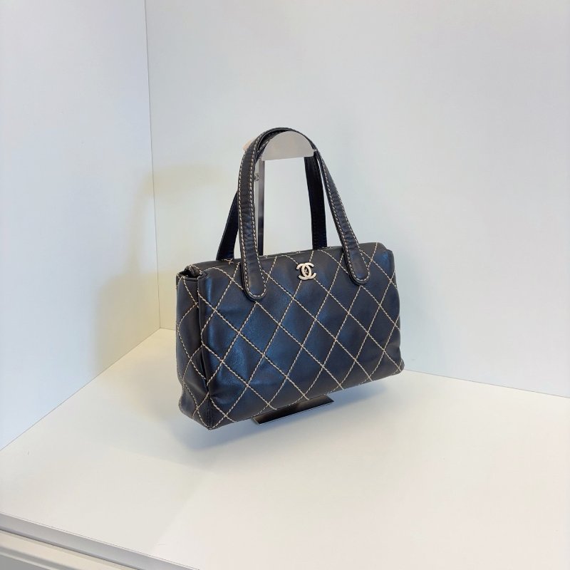 香奈兒/Chanel Vintage Vivian黑金外縫線薇薇安便當盒子 Kelly公文手提包 複古學院风-2