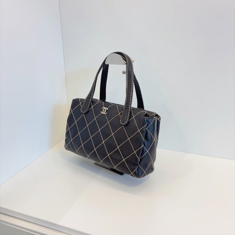 香奈兒/Chanel Vintage Vivian黑金外縫線薇薇安便當盒子 Kelly公文手提包 複古學院风-3