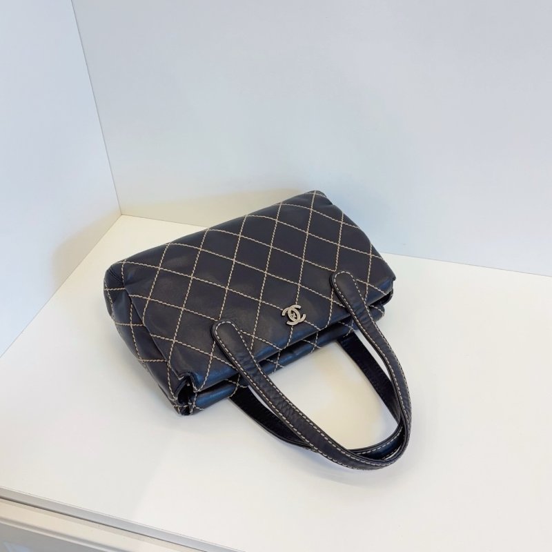 香奈兒/Chanel Vintage Vivian黑金外縫線薇薇安便當盒子 Kelly公文手提包 複古學院风-4