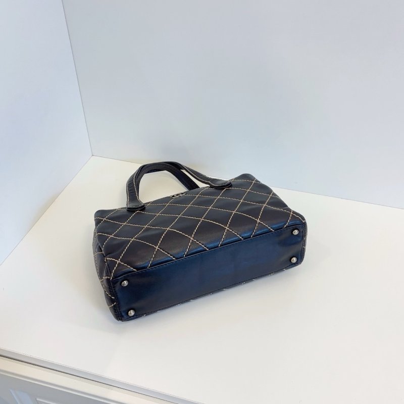 香奈兒/Chanel Vintage Vivian黑金外縫線薇薇安便當盒子 Kelly公文手提包 複古學院风-5