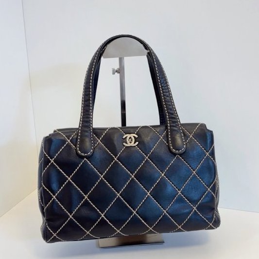 香奈兒/Chanel Vintage Vivian黑金外縫線薇薇安便當盒子 Kelly公文手提包 複古學院风-6