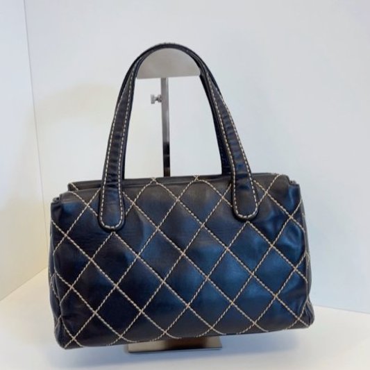 香奈兒/Chanel Vintage Vivian黑金外縫線薇薇安便當盒子 Kelly公文手提包 複古學院风-7