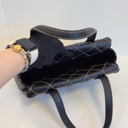 香奈兒/Chanel Vintage Vivian黑金外縫線薇薇安便當盒子 Kelly公文手提包 複古學院风-9