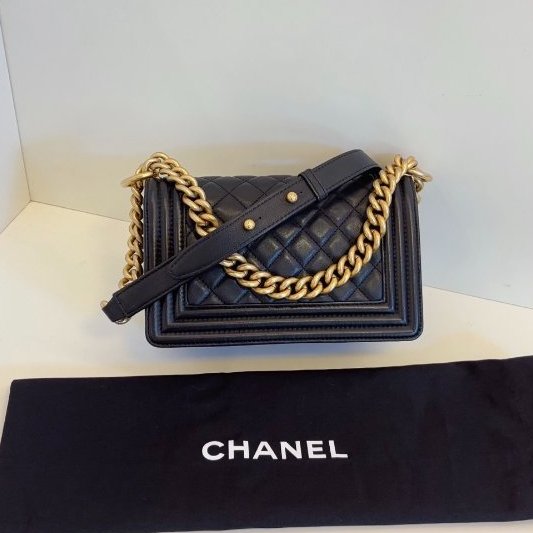 香奈兒/Chanel 黑金牛皮leboy小號 造舊金屬複古耐用 經典繫列-1