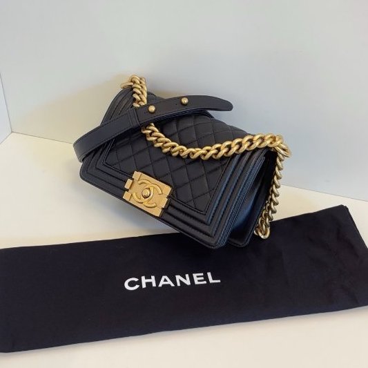 香奈兒/Chanel 黑金牛皮leboy小號 造舊金屬複古耐用 經典繫列-3