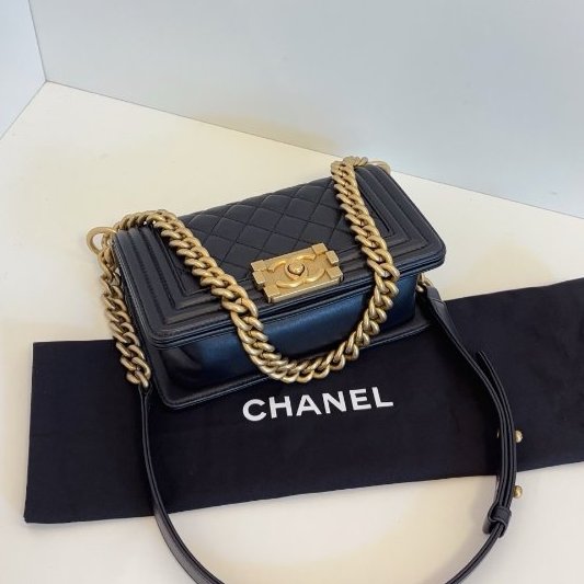 香奈兒/Chanel 黑金牛皮leboy小號 造舊金屬複古耐用 經典繫列-4