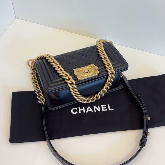 香奈兒/Chanel 黑金牛皮leboy小號 造舊金屬複古耐用 經典繫列-7