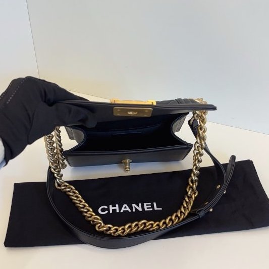 香奈兒/Chanel 黑金牛皮leboy小號 造舊金屬複古耐用 經典繫列-8