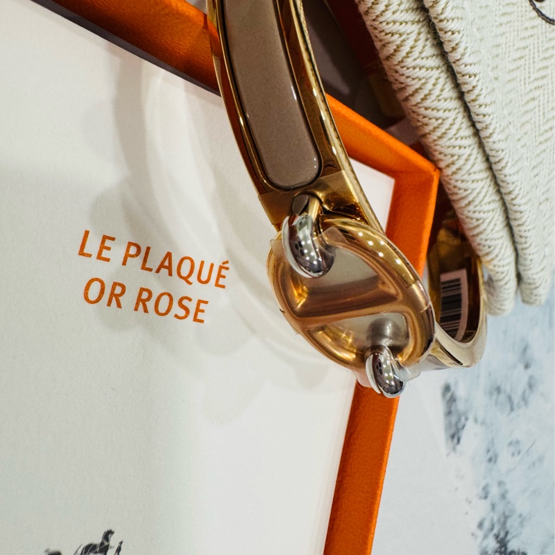 全新Hermes 豬鼻手鐲 奶茶玫瑰金琺瑯細版手環 未拆膜-3