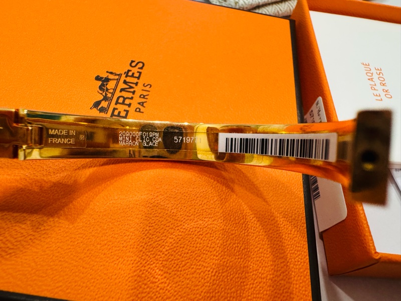 全新Hermes 豬鼻手鐲 奶茶玫瑰金琺瑯細版手環 未拆膜-5