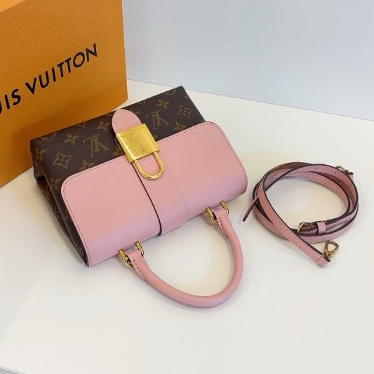 芯片款 路易威登/Louis Vuitton Locky BB 老花拼粉色鎖頭包-4