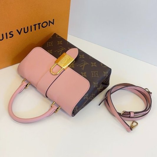 芯片款 路易威登/Louis Vuitton Locky BB 老花拼粉色鎖頭包-5