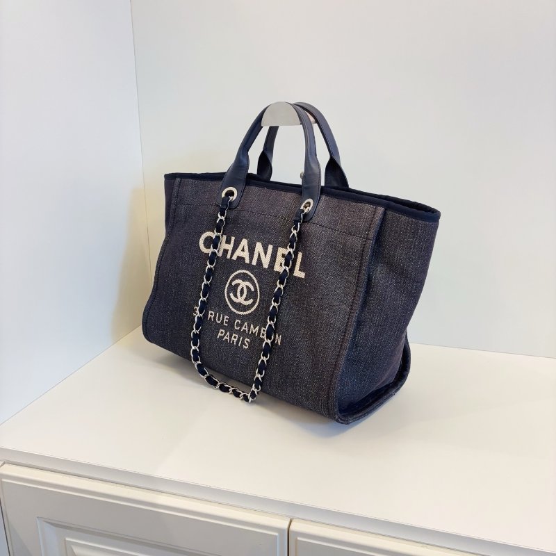 香奈兒/Chanel 牛仔藍沙灘包 帆佈拼牛皮鏈條包-3