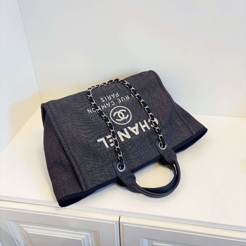 香奈兒/Chanel 牛仔藍沙灘包 帆佈拼牛皮鏈條包-4