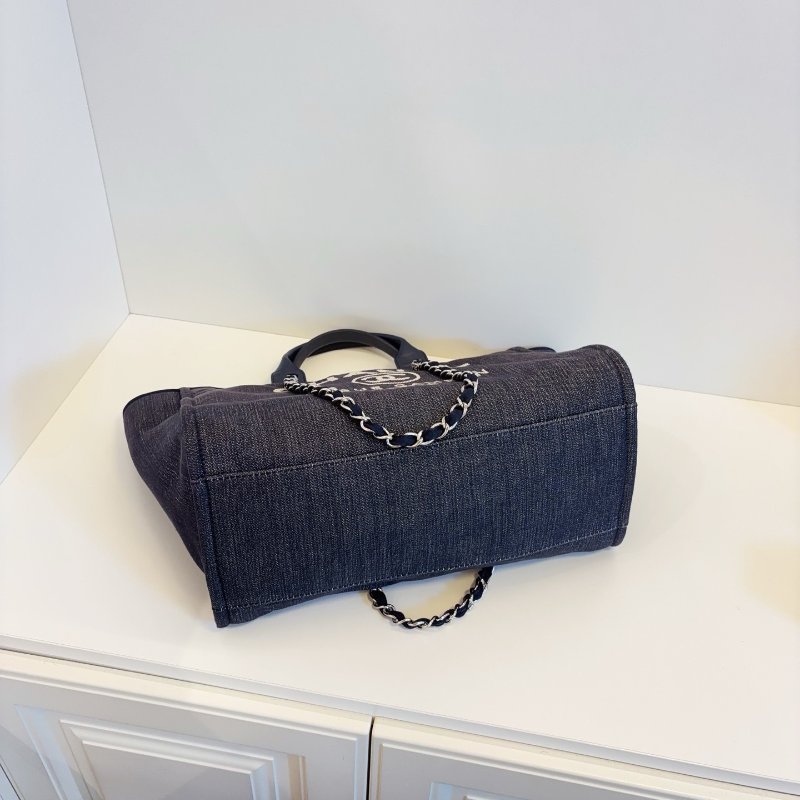 香奈兒/Chanel 牛仔藍沙灘包 帆佈拼牛皮鏈條包-5