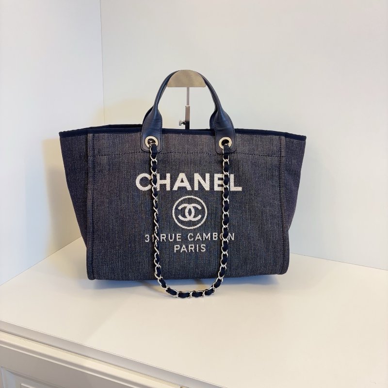 香奈兒/Chanel 牛仔藍沙灘包 帆佈拼牛皮鏈條包-6