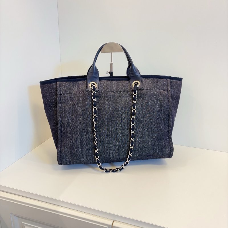 香奈兒/Chanel 牛仔藍沙灘包 帆佈拼牛皮鏈條包-7