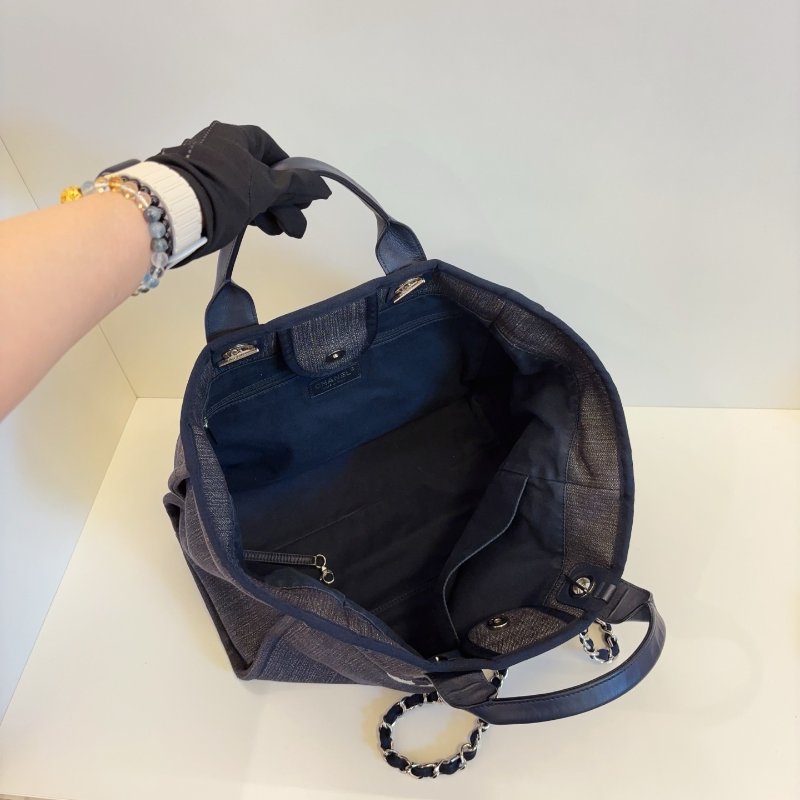 香奈兒/Chanel 牛仔藍沙灘包 帆佈拼牛皮鏈條包-9